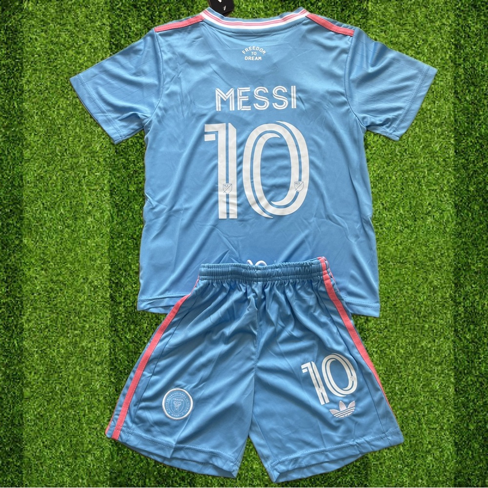 Inter Miami CF Leo Messi #10 blue third jersey Kids soccer kit, Jersey & Shorts